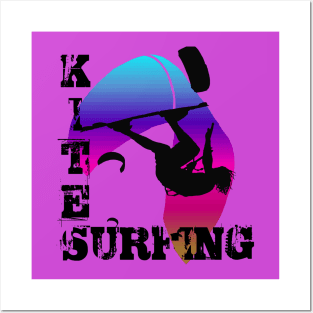 Kite Surfing WIth Freestyle Kitesurfer And Kite 3 Posters and Art